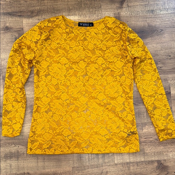 Lucky & Blessed Tops - LUCKY & BLESSED Mustard Lace Long Sleeve Blouse